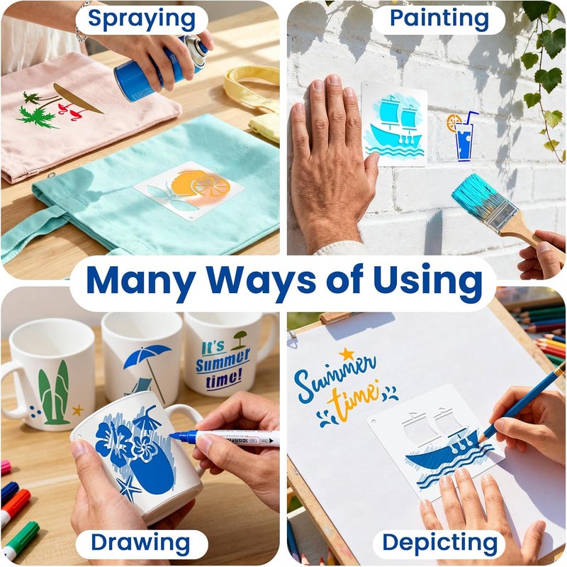 Amrules 65 Pcs Painting Stencils, Hawaii Theme Drawing Templates Set for Crafts, Reusable DIY Art Stencil Sets for Wood, Walls, Cards, Fabrics, Rocks and Home Decoration, 4 x 4 Inch - Image 3